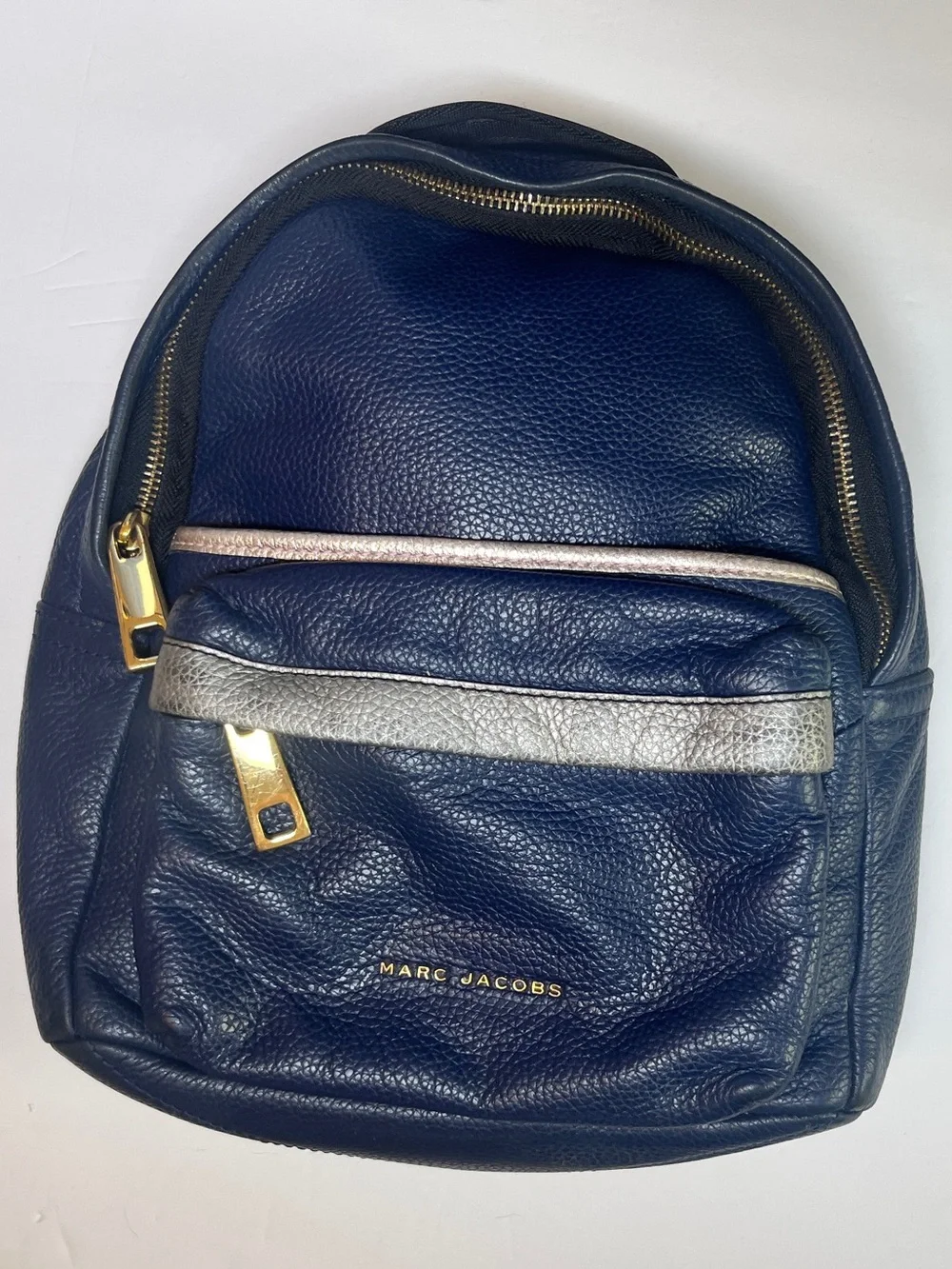 Marc Jacobs Varsity Pack Navy Leather  Backpack with Gold Hardware